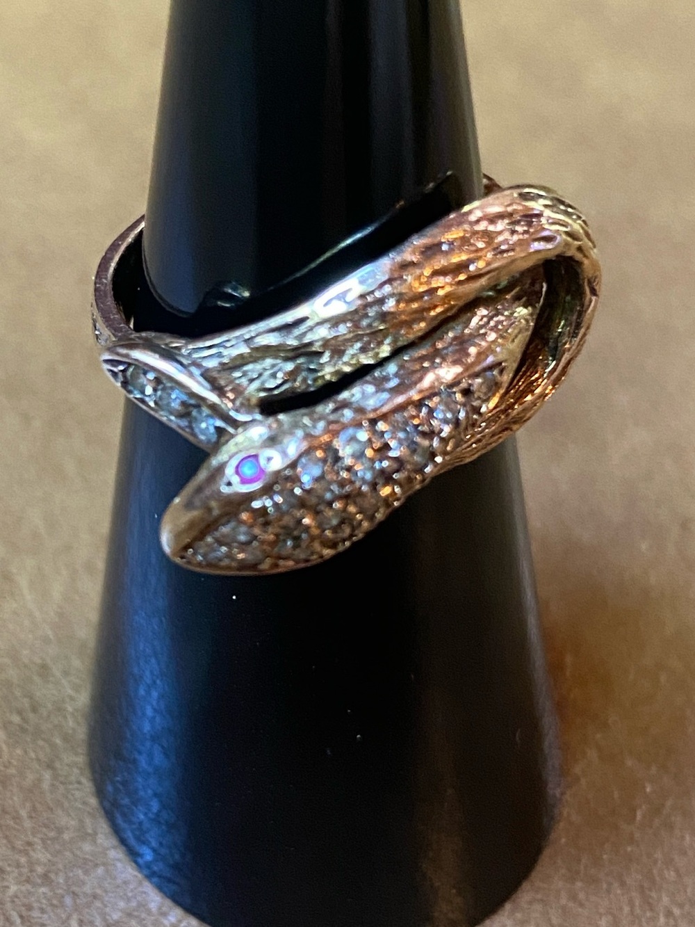 Vintage yellow gold and diamonds snake ring 5.75 - Picture 6 of 13